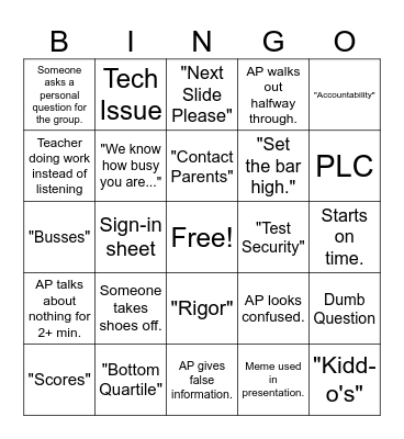 School Faculty Meeting Bingo Card
