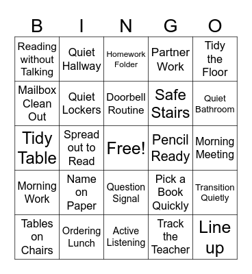 Routines Bingo Card