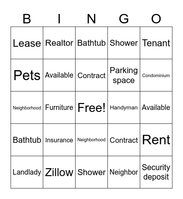 Housing Bingo Card