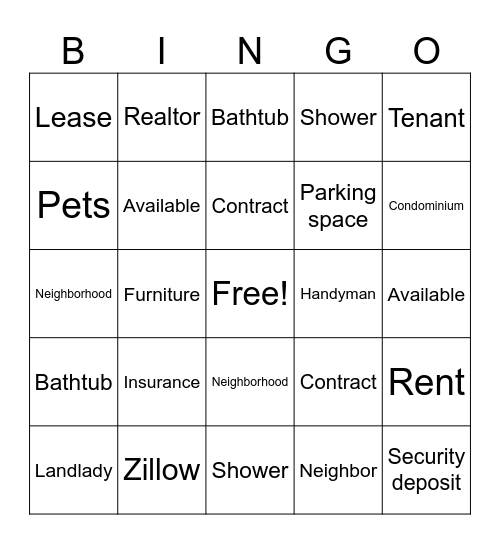 Housing Bingo Card