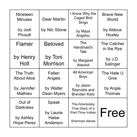 Freedom  To Read Bingo Card