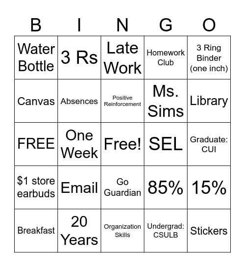 Untitled Bingo Card