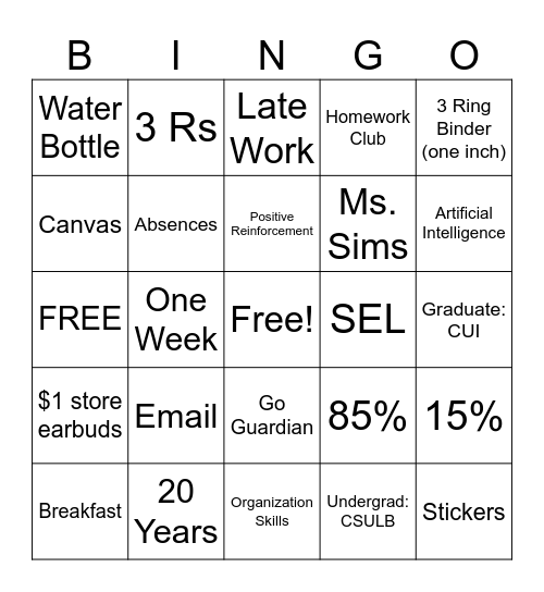 Untitled Bingo Card