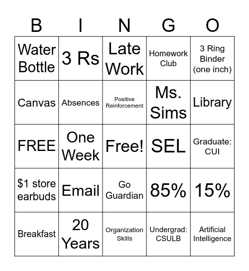 Untitled Bingo Card