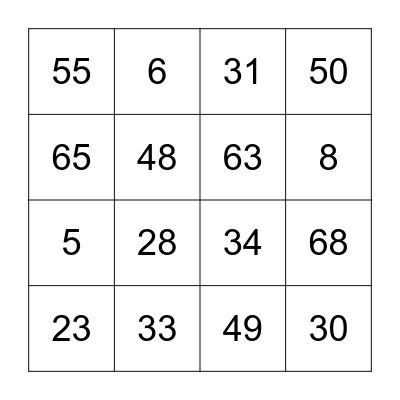1-75 Bingo Card