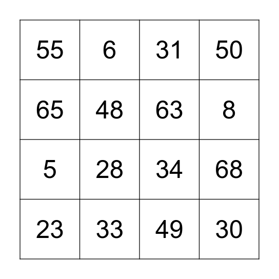 1-75 Bingo Card