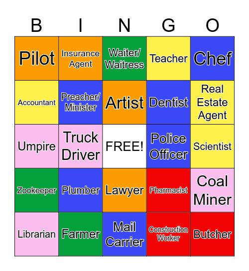 Labor Day- Name That Job Bingo Card