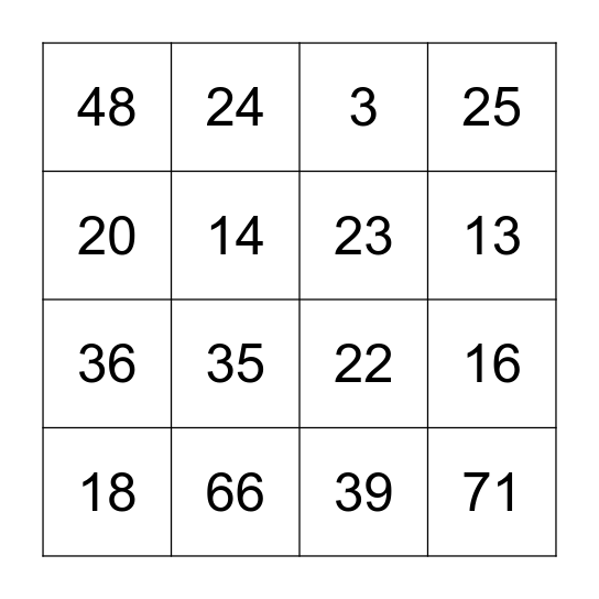 1-75 Bingo Card