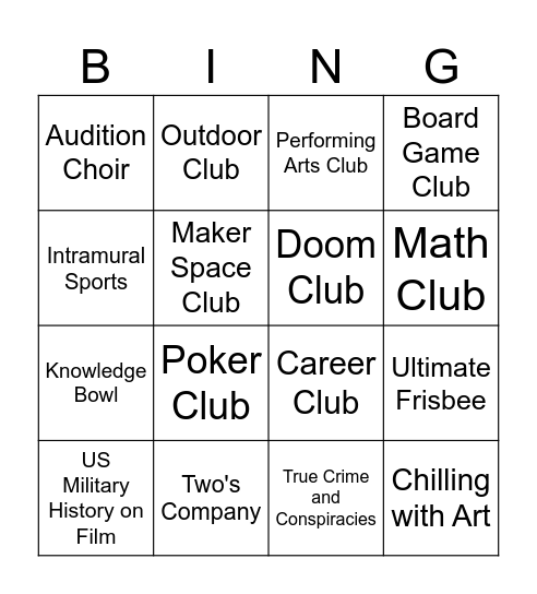Club Day Bingo - Fill Your Board to WIN! Bingo Card