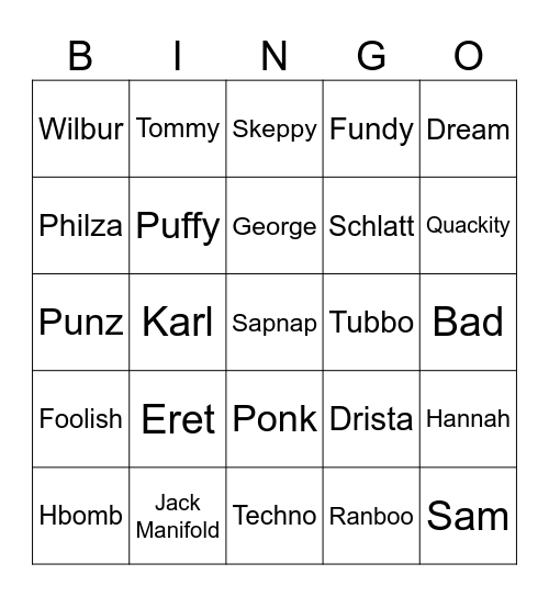 Bad DSMP Creators Bingo Card