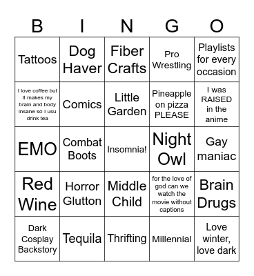 Tenny Bingo Card