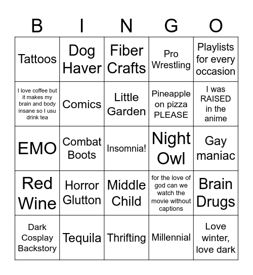 Tenny Bingo Card