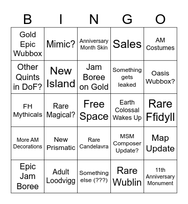 Anniversary Month 2023 Bingo Card