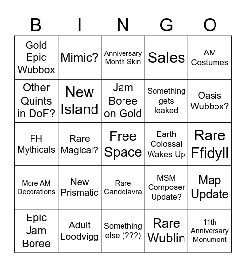 Anniversary Month 2023 Bingo Card