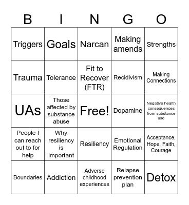 Resiliency BINGO Card