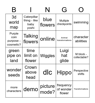 Mario Wonder Direct Bingo Card