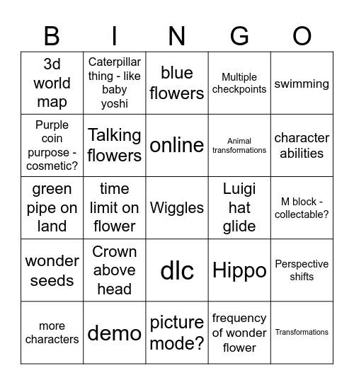 Mario Wonder Direct Bingo Card