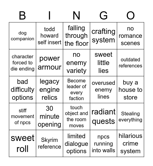 Starfield Bingo Card