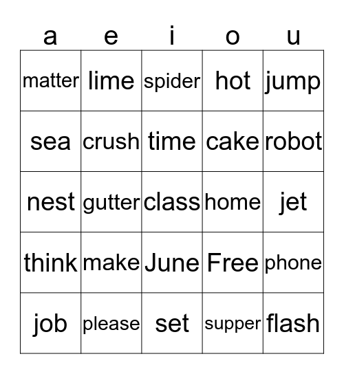 vowel bingo Card