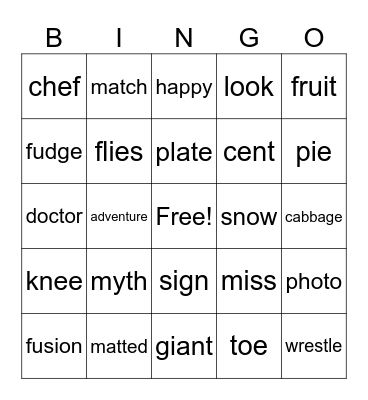 Reading/Spelling Rules Bingo Card