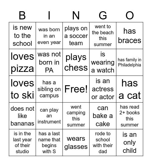 Get to Know You Bingo! Find someone who... Bingo Card