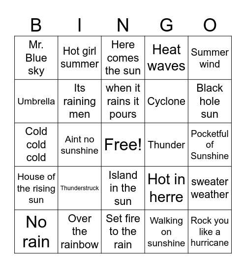 i like the weather channel Bingo Card