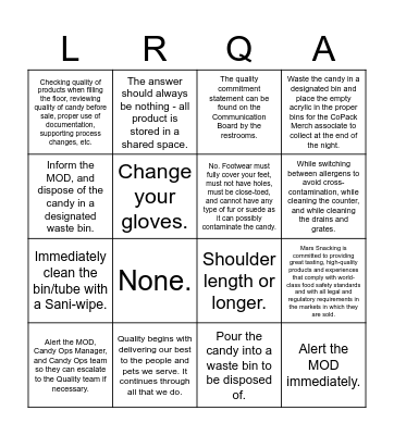 LRQA Prep Answers Bingo Card