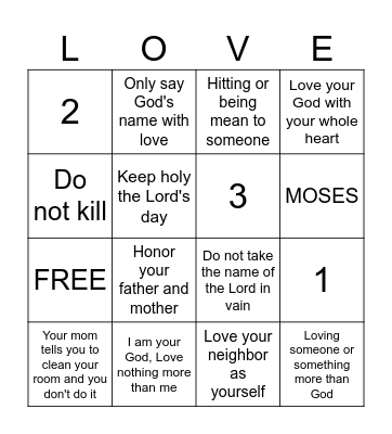 FIRST FIVE COMMANDMENTS Bingo Card