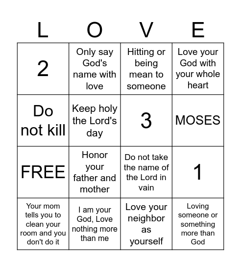 FIRST FIVE COMMANDMENTS Bingo Card