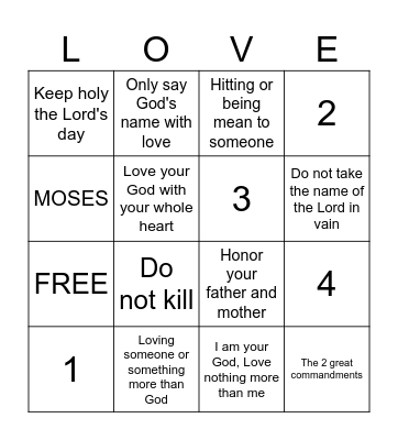 FIRST FIVE COMMANDMENTS Bingo Card