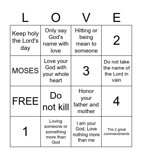 FIRST FIVE COMMANDMENTS Bingo Card