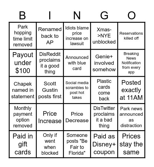 Magic Key Lawsuit Bingo Card