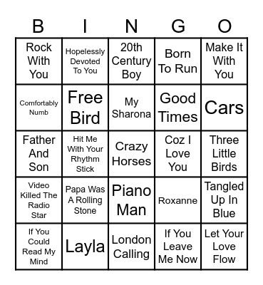 70's Hits Bingo Card
