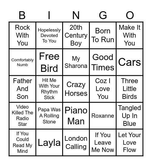 70's Hits Bingo Card