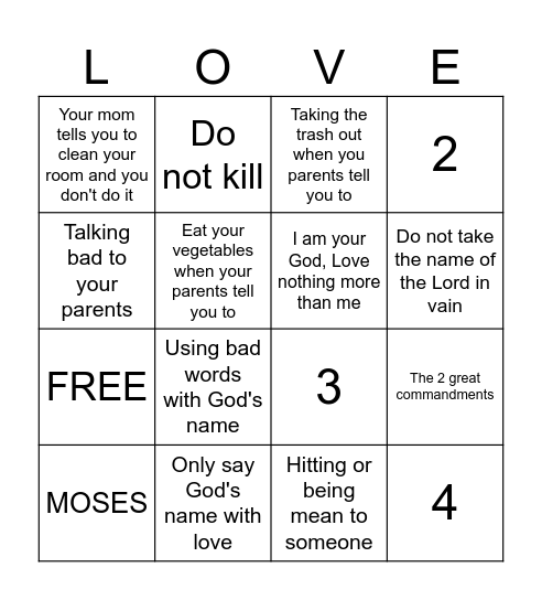 FIRST FIVE COMMANDMENTS Bingo Card