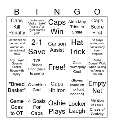 Capitals Bingo 2022-2023 Bingo Card