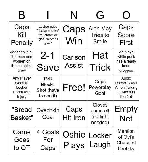 Capitals Bingo 2022-2023 Bingo Card