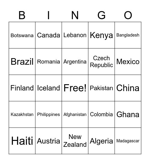 Geographic Coordinates Bingo Card