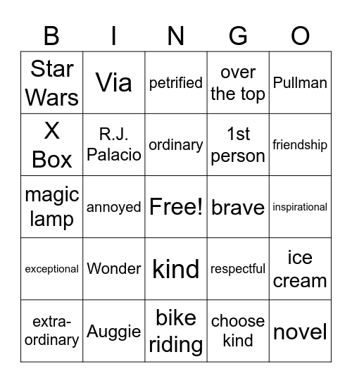 WONDER BINGO GAME #1 Bingo Card