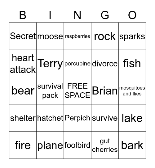 Hatchet Bingo Card
