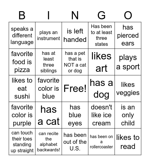 Get to know each other bingo! Bingo Card