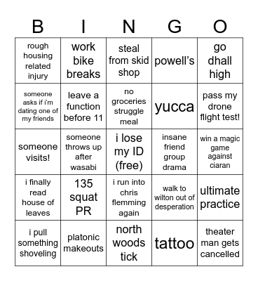 skid senior year bingo Card