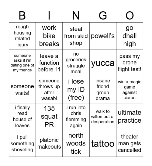 skid senior year bingo Card