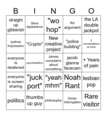 Artists Chat Bingo Card