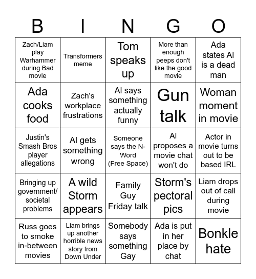 Suffragette Movie night bingo Card