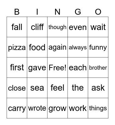List 1 Sight Word Bingo Card