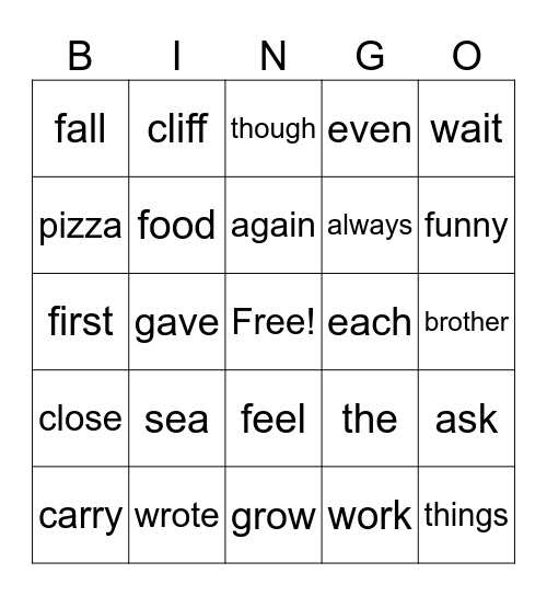 List 1 Sight Word Bingo Card