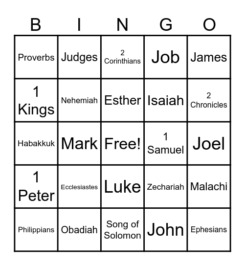 Books of the Bible Bingo Card