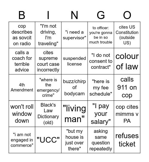 sovcit bingo Card