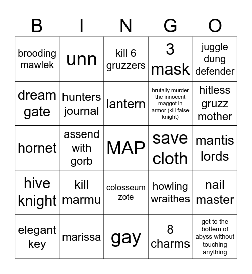 hollow knight Bingo Card